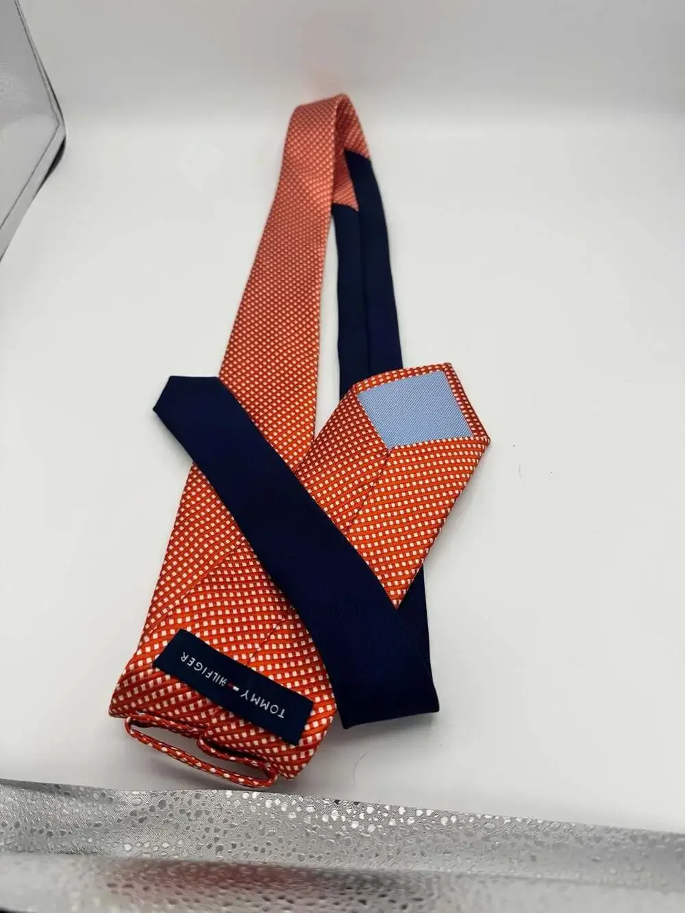 Tommy Hilfiger Men's 100% Silk Red and White Gingham Check Necktie